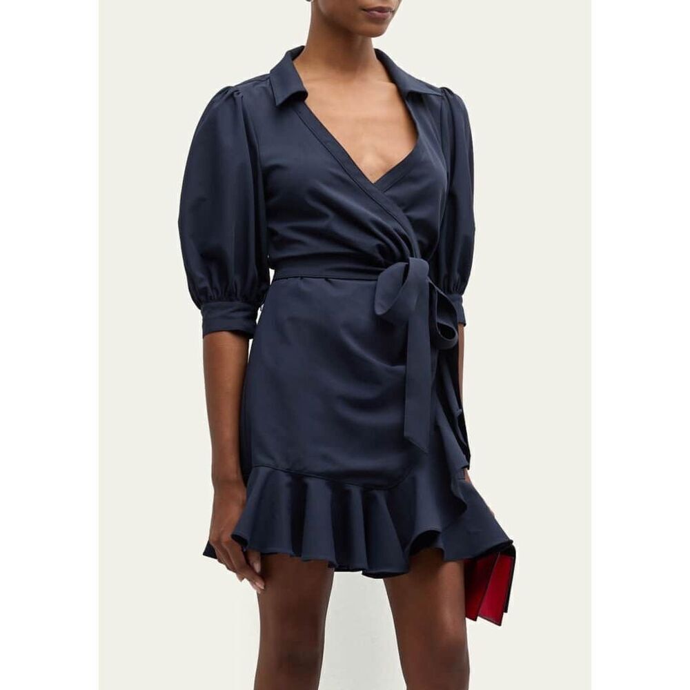 Cinq à Sept Women's Navy Blue Vickie Puff-Sleeve Ruffled Mini Wrap Dress Size 10